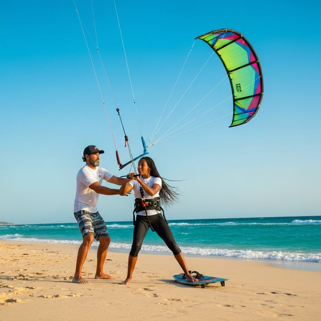 Instructor teaching kite control