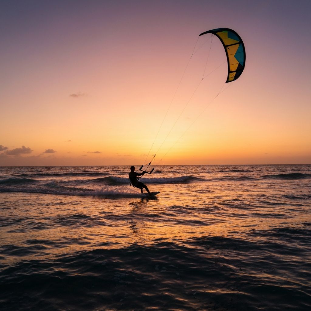 Sunset kiteboarding session